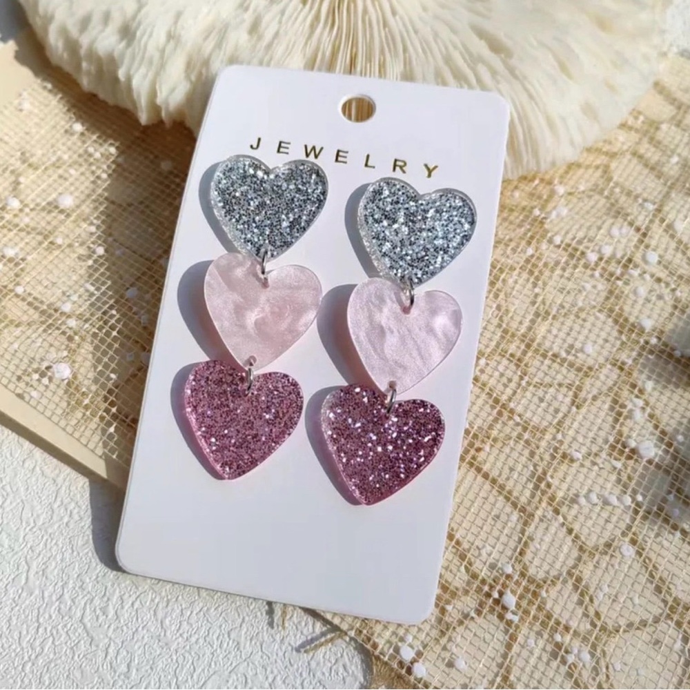 Silver and Pink Heart Earrings